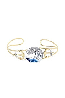 Two-Tone Finish Round Shaped Diamond Openable Waves Of Ocean Bracelet