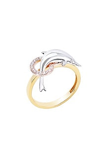 Two-Tone Finish Round Shaped Diamond Dolphin Ring