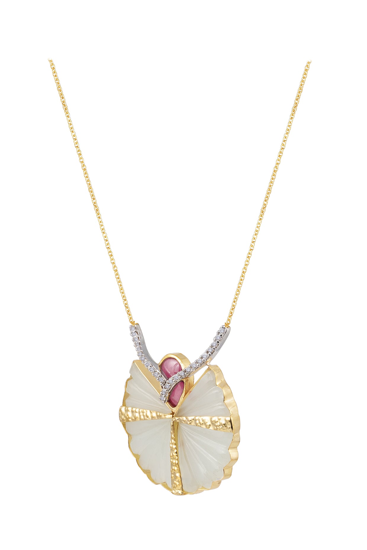 14kt Two-Tone Finish Diamond White Pendant Necklace