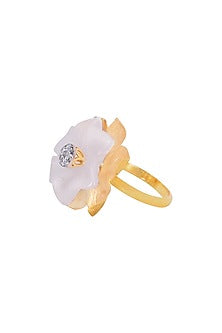 14kt Two-Tone Finish Rose Quartz & Diamond Ring