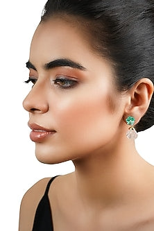 14kt Two-Tone Finish Rose Quartz Drop Diamond Earrings
