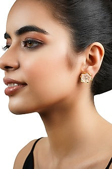 14kt Two-Tone Finish Rose Quartz & Diamond Stud Earrings