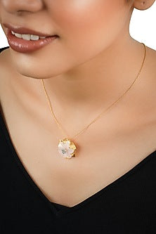 14kt Two-Tone Finish Rose Quartz & Diamond Pendant Necklace