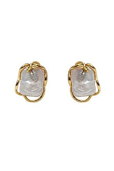 14kt Two-Tone Finish Pearl & Diamond Stud Earrings