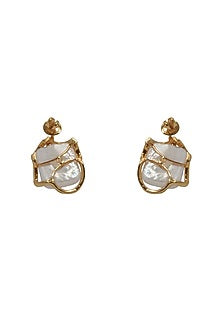 14kt Two-Tone Finish Pearl & Diamond Stud Earrings