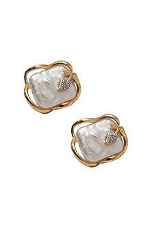 14kt Two-Tone Finish Pearl & Diamond Stud Earrings