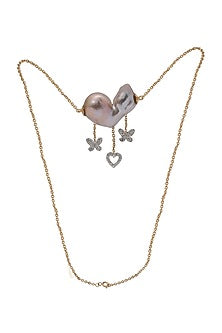 14kt Two-Tone Finish Diamond & Pearl Pendant Necklace