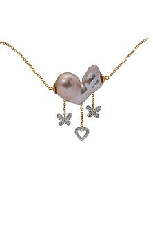14kt Two-Tone Finish Diamond & Pearl Pendant Necklace