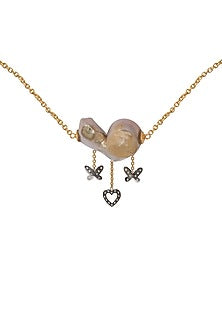14kt Two-Tone Finish Diamond & Pearl Pendant Necklace
