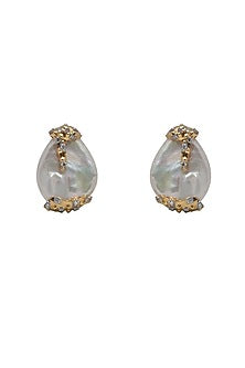 14kt Two-Tone Finish Pearl & Diamond Stud Earrings
