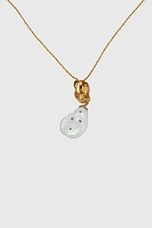 14kt Gold Finish Diamond & Pearl Pendant Necklace