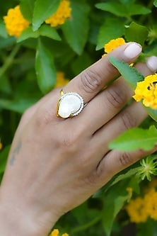 14kt Two-Tone Finish Diamond & Pearl Ring