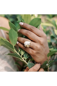 14kt Two-Tone Finish Diamond & Pearl Ring
