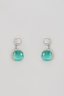 White Finish Zircon & Mint Green Stone Dangler Earrings
