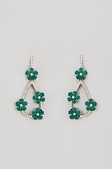 Gold Finish Zircon & Emerald Dangler Earrings