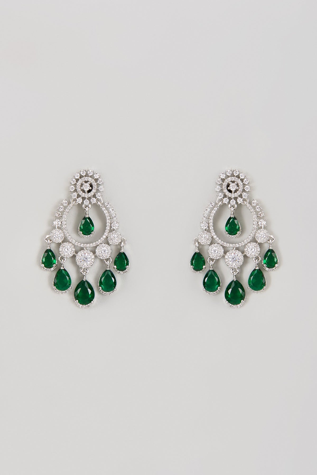 White Finish Zircon & Emerald Dangler Earrings