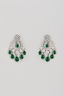White Finish Zircon & Emerald Dangler Earrings