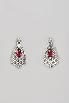 White Finish Zircon & Ruby Dangler Earrings
