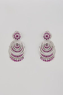 White Finish Zircon & Ruby Chandbali Earrings