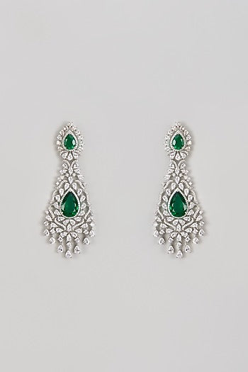 White Finish Zircon & Emerald Dangler Earrings