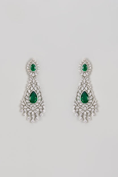 White Finish Zircon & Emerald Dangler Earrings