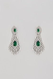 White Finish Zircon & Emerald Dangler Earrings