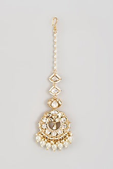 Gold Finish Kundan Polki & Pearl Maang Tikka