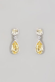 White Finish Zircon & Champagne Synthetic Stone Dangler Earrings