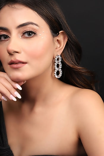 White Finish Circular Diamond Enameled Dangler Earrings