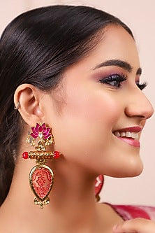Gold Finish Paachi Kundan Lotus Shape Dangler Earrings