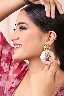 Pachi Kundan & Red Stone Chandbali Earrings