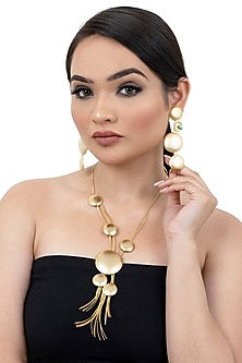 Matte Gold Finish Long Necklace Set