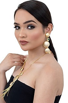 Matte Gold Finish Long Necklace Set