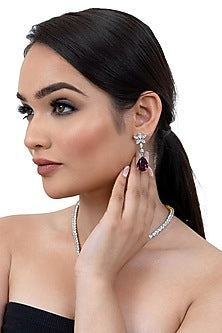 White Finish American Diamond & Purple Stone Necklace Set