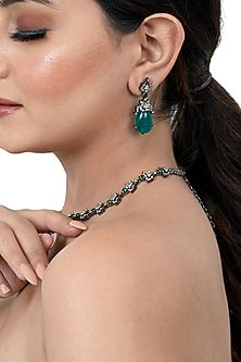Black Rhodium Finish Zircon & Emerald Stone Necklace Set