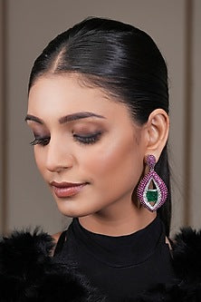 Two Tone Finish Emerald Doublet Stone & Ruby Diamond Dangler Earrings