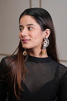 Gold Finish Kundan Polki Jhumka Earrings