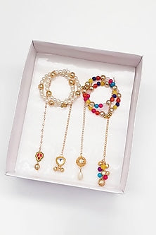 Multi-Colored Kundan & Pearl Maangtikkas For Girls (Set Of 4)