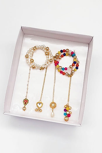 Multi-Colored Kundan & Pearl Maangtikkas For Girls (Set Of 4)