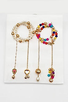 Multi-Colored Kundan & Pearl Maangtikkas For Girls (Set Of 4)