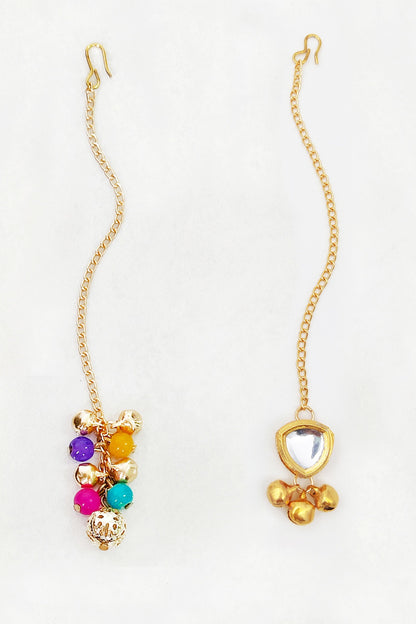 Multi-Colored Kundan & Pearl Maangtikkas For Girls (Set Of 4)