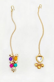 Multi-Colored Kundan & Pearl Maangtikkas For Girls (Set Of 4)