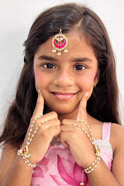 Gold Finish Kundan Polki & Pearl Maangtikka