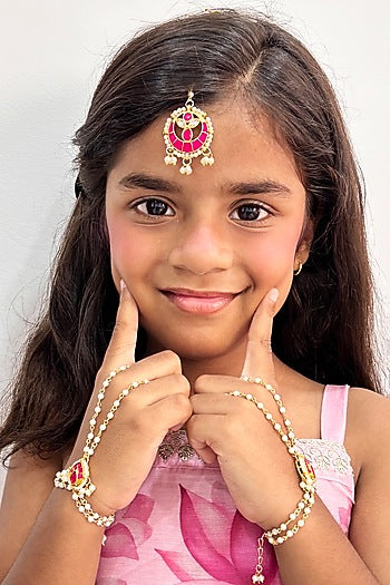 Gold Finish Kundan Polki & Pearl Maangtikka