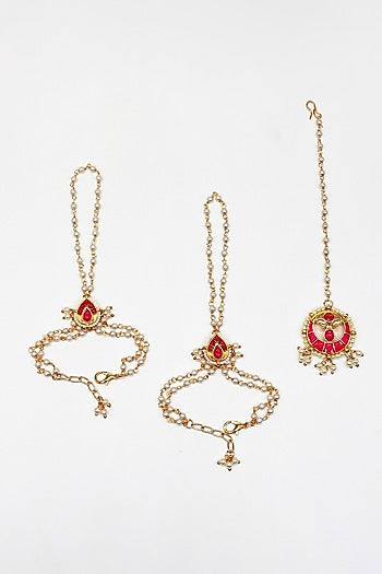 Gold Finish Kundan Polki & Pearl Maangtikka