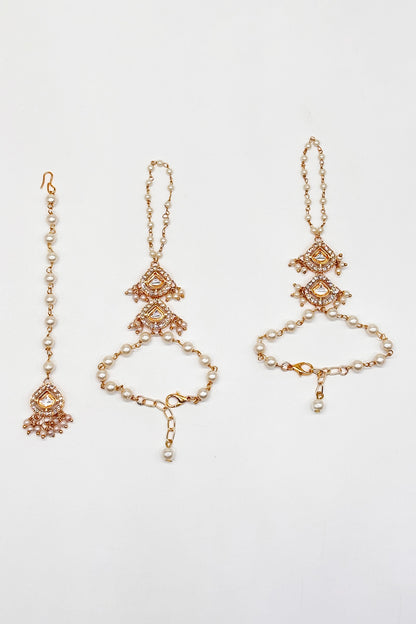 Gold Finish Kundan Polki & Pearl Maangtikka