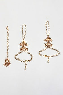 Gold Finish Kundan Polki & Pearl Maangtikka