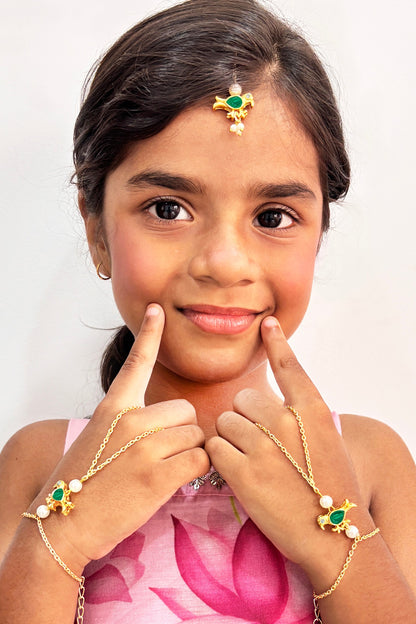 Gold Finish Pearl Floral Maangtikka