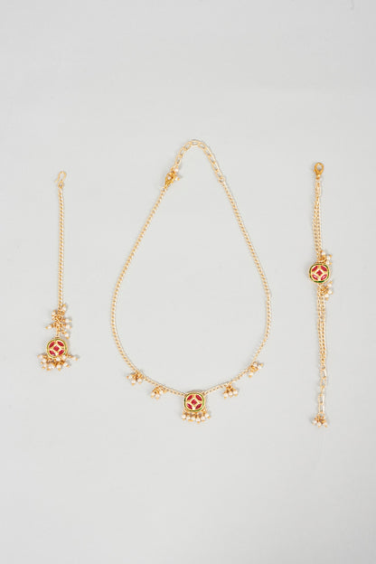 Gold Kundan Necklace Set For Girls