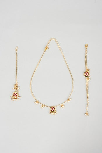 Gold Kundan Necklace Set For Girls